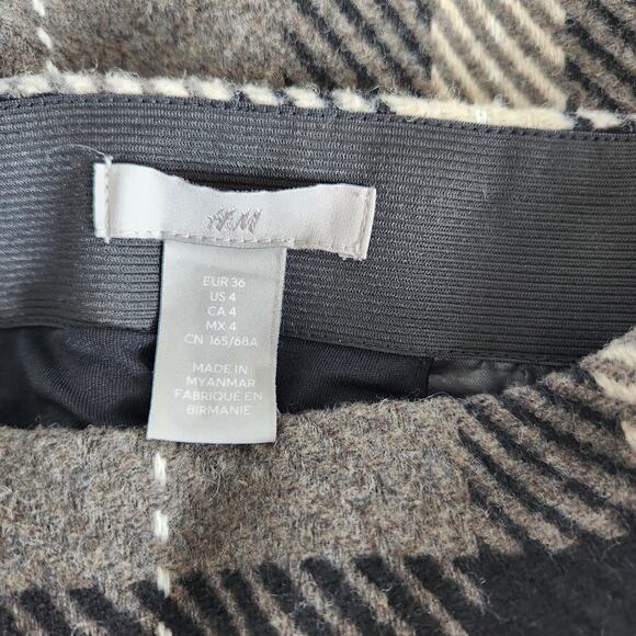 H&M Wool Blend Gray Cream Black Plaid Mini Skirt High Waisted Preppy Academia 4 - Picture 4 of 8